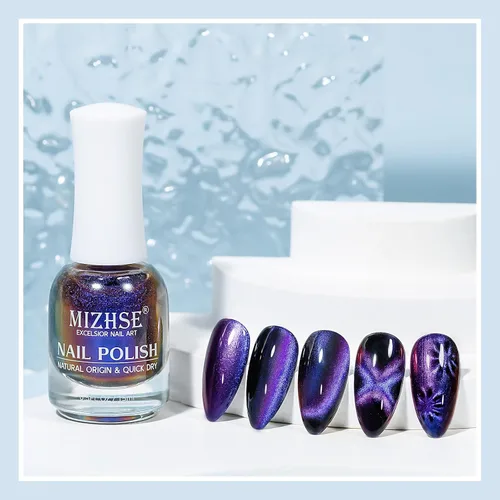 Vista 3 de MIZHSE Esmalte de uñas de ojo de gato 9D de secado rápido, sin gel, esmalte de uñas magnético azul-violeta con imán, secado al aire rápido, esmalte
