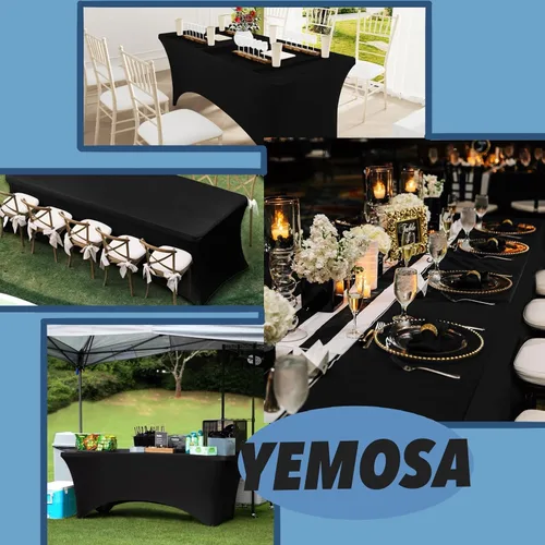 Vista 6 de Fundas de Mesa de Spandex Negro para Mesas de 6 Pies - Protector de Mantel Rectangular Universal Ajustado Elástico de 6 Pies, Lavable y Resistente a