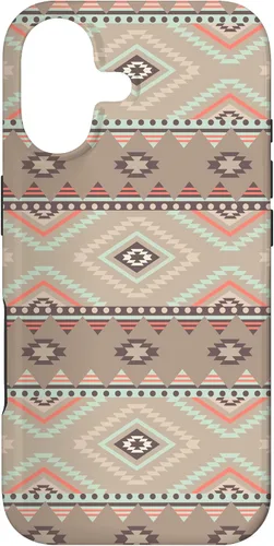 Vista 32 de Funda rústica para iPhone 16 con patrón azteca occidental bohemio