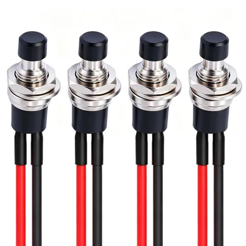 Vista 11 de Twidec /6 unids interruptor de botón momentáneo de 0.472 in agujero de montaje de 1/2 "encendido apagado mini redondo impermeable negro con cables