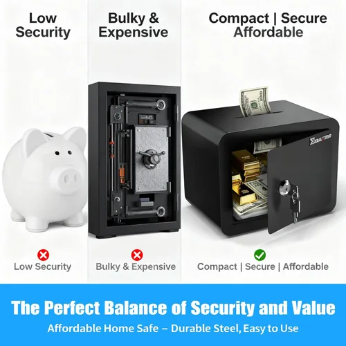 Vista 5 de Caja fuerte pequeña, cajas fuertes tipo casillero con llave y ranura para monedas, pequeñas cajas fuertes para dinero, seguridad doméstica