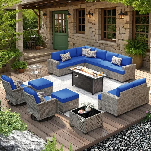 Vista 36 de HOOOWOOO Juego de Muebles Seccionales para Patio al Aire Libre, 6 Piezas Juegos de Conversación de Mimbre Sofá en Forma de L, Sofá Extra Profundo