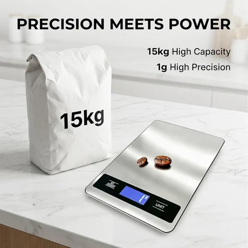 Vista 9 de Báscula de alimentos de cocina de 33 libras/33.1 lbs, báscula digital de alta precisión de 0.04 oz con temporizador y pantalla LCD retroiluminada