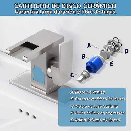 Vista 5 de Grifo de baño en cascada, cascada de grifo LED, níquel cepillado de un solo agujero, grifo de lavabo de baño en cascada, grifo de baño con luz LED