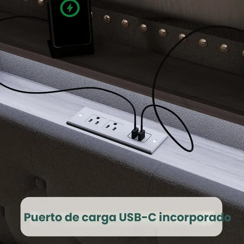 Vista 5 de LARMACE Base de cama tamaño King con 4 cajones de almacenamiento, base de cama tapizada de terciopelo, plataforma King con luces LED y estación