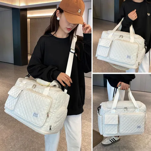Vista 16 de Pequeña bolsa de gimnasio para mujer, bolsa de viaje con compartimento para zapatos