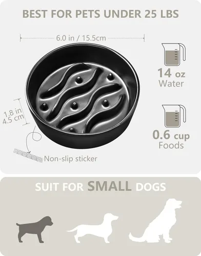 Vista 5 de Cuencos de cerámica para perros pequeños, comedero lento para perros pequeños, comedero lento para perros de 0.6 tazas para comer rápido, cuenco