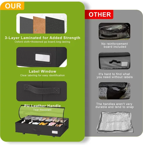 Vista 7 de homyfort Almacenamiento de zapatos debajo de la cama con ruedas, se adapta a 24 pares, organizador de zapatos rodante con soporte inferior y tapas