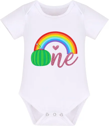 Vista 2 de IBAKOM Conjunto de ropa de 3 piezas para bebé niña de 1er cumpleaños + tutú de tul de princesa arcoíris + diadema con lazo, conjunto de ropa de 3