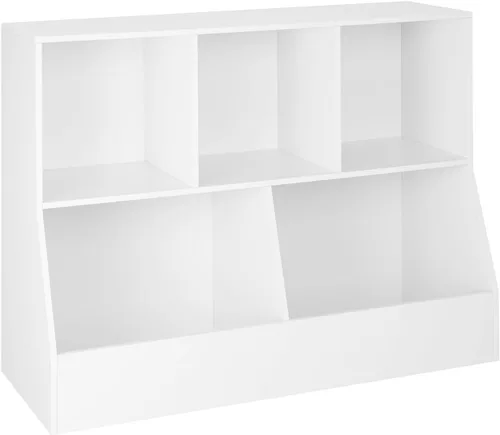 Vista 15 de DINZI LVJ Organizador de almacenamiento para juguetes, estantería para niños, gabinete de almacenamiento de juguetes de madera, estantería