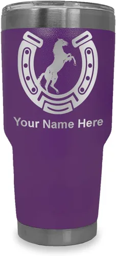 Vista 31 de LaserGram Vaso personalizado de 20 onzas, herradura con caballo (negro)