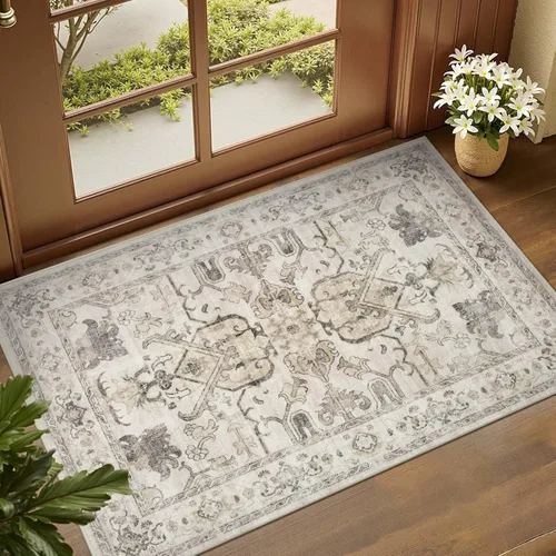 Vista 248 de jinchan Lima - Alfombra simétrica floral geométrica lavable, alfombra de entrada de medio círculo de 2 x 3, alfombra de media luna, suave y Azul