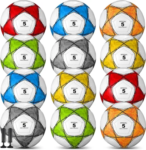 Vista 9 de Deekin 12 pelotas de fútbol a granel con bomba desinflada, tamaños 3, 4, 5, tamaño oficial, pelota de fútbol deportiva para niños, jóvenes