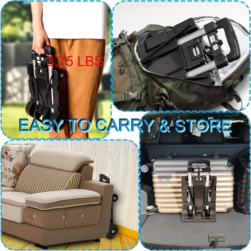 Vista 7 de Carrito de equipaje plegable portátil, carrito de mano plegable, carrito de mano ligero, carrito utilitario compacto con 4 ruedas resistente