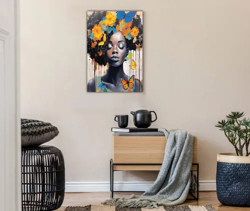 Vista 97 de Arte de pared afroamericano, decoración de rey y reina bailarín negro para sala de estar, arte de pareja de amor negro para dormitorio, lienzo
