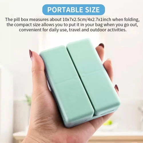 Vista 5 de Xiaokeis Organizador de píldoras, organizador de píldoras de viaje, farmacia de bolsillo con diseño de 7 compartimentos, dispensador de píldoras