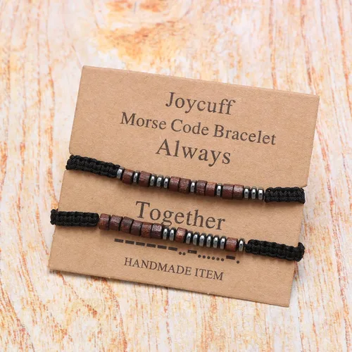 Vista 2 de JoycuFF Inspirational Morse Code Bracelets for Women Christmas Birthday Gifts for Her Secret Message Funny Jewelry with Wood Beads for Friend