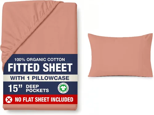 Vista 29 de LANE LINEN - Sábana bajera tamaño individual 100% algodón orgánico y 1 funda de almohada, tejido de percal suave, transpirable, apta para colchones