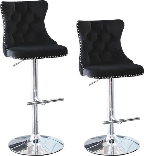 Vista 14 de Juego de 2 taburetes de bar de terciopelo beige, sillas de bar giratorias ajustables con respaldo