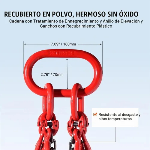 Vista 6 de VEVOR Eslinga de cadena, cadenas de elevación de 1/4 pulgada x 5 pies con ganchos, polipasto de cadena de motor G80, eslinga de elevación de 6600