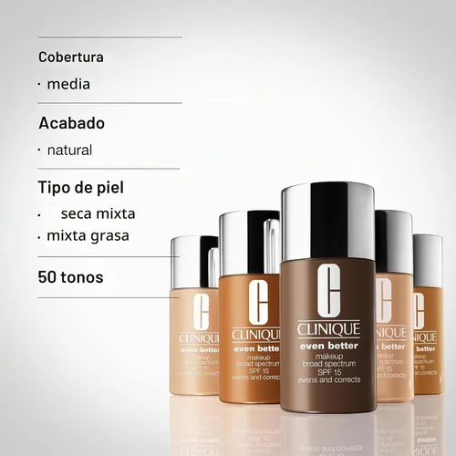 Vista 5 de Clinique Even Better Makeup Liquid Foundation SPF 15 With Vitamin C For Dry + Oily Combination Skin Types Medium Coverage + Natural Finish Evens