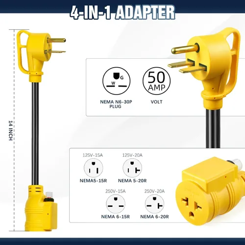 Vista 2 de Adaptador de enchufe macho NEMA N6-30P de 30Amp a enchufe de secadora a adaptador de cargador EV de 6-20R, enchufe de secadora de 3 clavijas de 30A