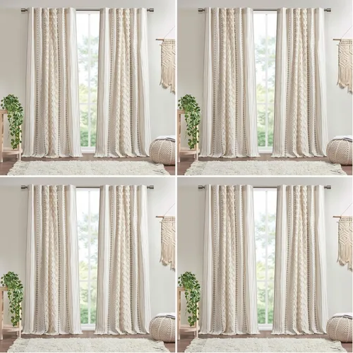 Vista 12 de INK+IVY Cortinas Boho para Dormitorio PANEL ÚNICO Cortinas de Ventana para Sala de Estar, 100% Algodón con Rayas de Chenilla Copetuda Estilo Granja
