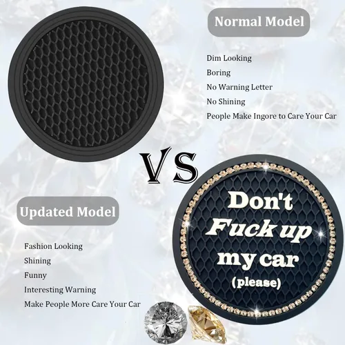 Vista 4 de Juego de 2 posavasos para tazas de coche, accesorios de interior de coche con cristales brillantes, soporte universal para tazas de coche negro
