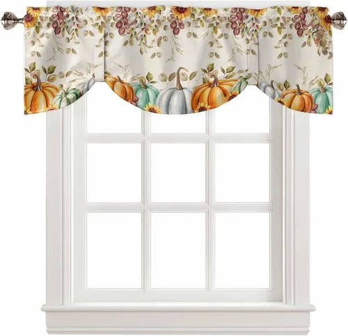Vista 36 de Cenefa de cortina con lazo rojo de Navidad para ventanas, sala de estar, cocina, baño, granja, bolas de Navidad de acuarela con diseño de bayas