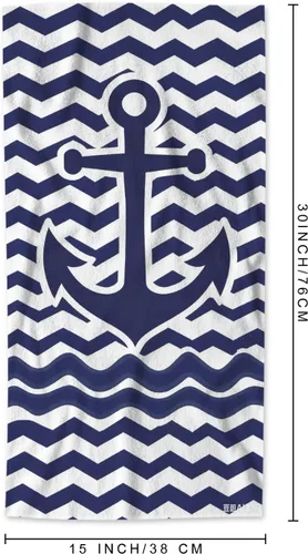 Vista 2 de AOYEGO Anchor - Toallas de mano náuticas azul marino en rayas onduladas cheurón altamente absorbentes, toallas suaves para baño, playa, cocina, spa