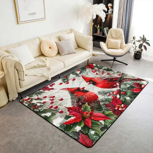 Vista 27 de Erosebridal Alfombra de área de Feliz Navidad para niños, cardenales rojos, alfombra de sala de estar, 3 x 5 mas, alfombra decorativa de cabaña