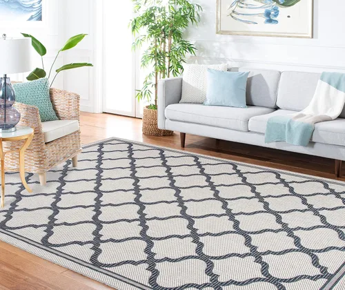 Vista 3 de MARTHA STEWART x SAFAVIEH MSRO336G - Alfombra de 6 pies 7 pulgadas x 9 pies, color plateado y gris, para interiores y exteriores, impermeable, fácil
