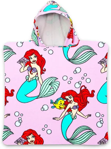 Vista 2 de Disney Juego de toallas con capucha de La Sirenita para niños y niñas, paquete de poncho de toalla de baño de La Sirenita con calcomanías y más