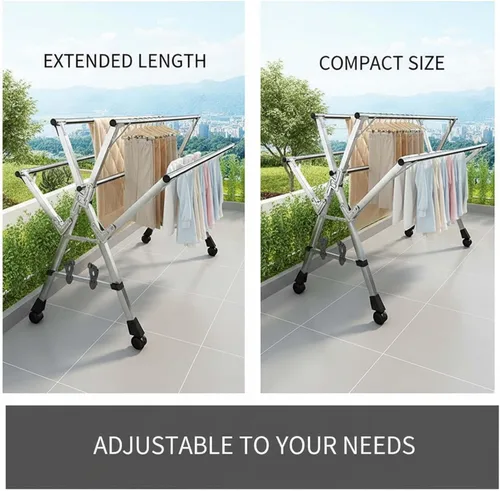 Vista 4 de This Telescopic Expandable Laundry Drying Rack, Foldable Stainless Steel Clothes Hanger, Folding Garment Stand for Indoor Outdoor, Space-Saving