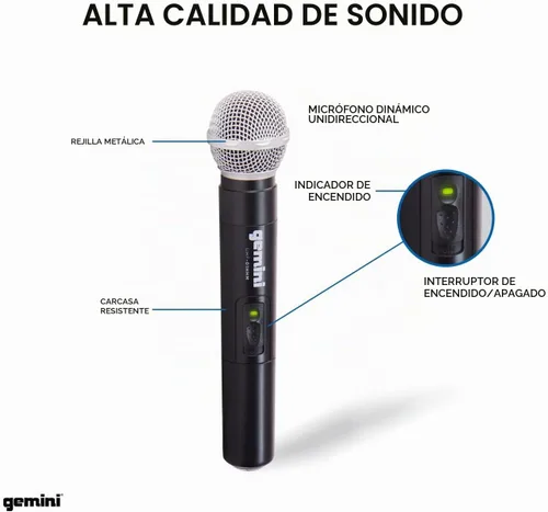 Vista 3 de Gemini Sistema de micrófono de mano UHF de doble canal (UHF-02M-S12) Dual-channel UHF handheld mics, 517-521 MHz - 150 ft range - dual volume