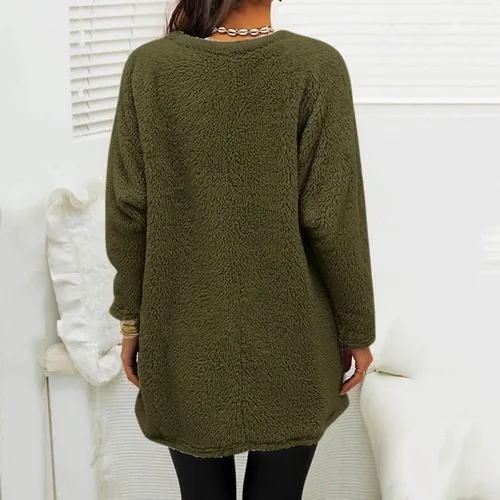 Vista 2 de Sudadera ligera para mujer, con forro polar y cuello redondo, manga larga, informal, para otoño, cálida
