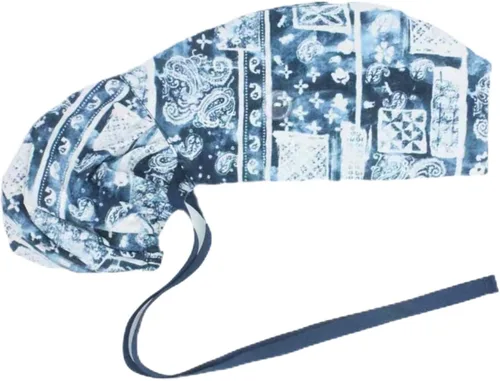Vista 14 de Gorra médica con interior sedoso, gorro de algodón con banda para el sudor y botones, cola de caballo ajustable