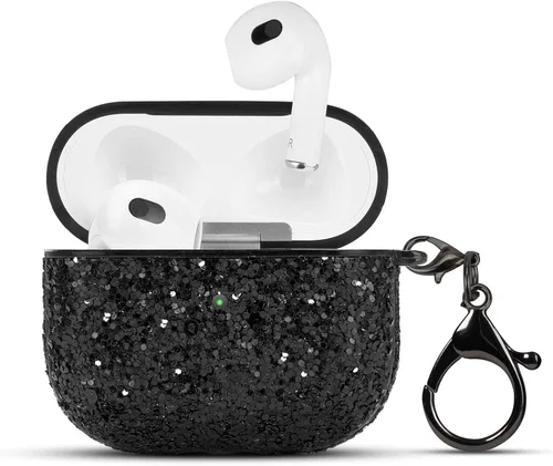Vista 2 de Bonita funda de lujo para AirPods 3 Generación 2021 Funda de carga, Negro02
