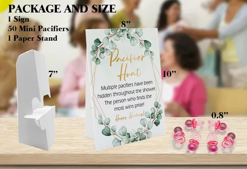 Vista 2 de GNATV Juegos de baby shower, juego de revelación de género, signo de 8 × 10 y 50 mini, adultos favoritos para actividades de baby shower, género