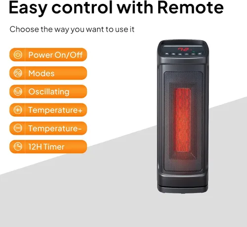 Vista 3 de Bonnlo Calentador de torre de 17 pulgadas de alto con control remoto, calentador de espacio portátil de 1500 W con oscilación de 70°, temporizador