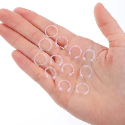 Vista 7 de 12 anillos transparentes para tabique, 0.63 oz de plástico transparente, retenedor de tabique de herradura, anillo de nariz de herradura, aretes