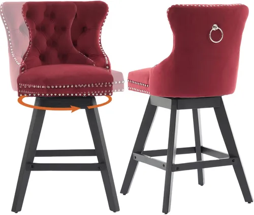Vista 7 de Juego de 2 taburetes de bar giratorios modernos, taburetes de bar de 26.6 pulgadas de altura de mostrador beige con respaldo para isla de cocina