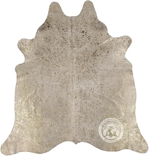 Vista 9 de Sunshine Cowhides Alfombra de piel de vaca negra teñida, 100 % color dorado metálico auténtico, alfombra de estilo moderno de piel de animal