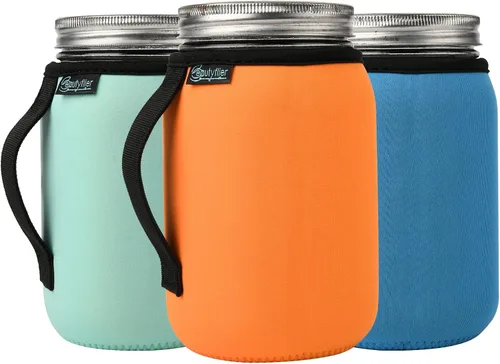 Vista 8 de Beautyflier Funda de neopreno para tarros Mason de 16 oz de boca regular, cubierta de neopreno para tarros Mason para vasos de beber, aislantes
