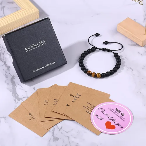 Vista 6 de M MOOHAM Mens Beaded Bracelets Tiger Eye Bracelets for Boyfriend Husband Soulmate Dad Son Grandson BrotherUncleNephewStep Dad - Anniversary