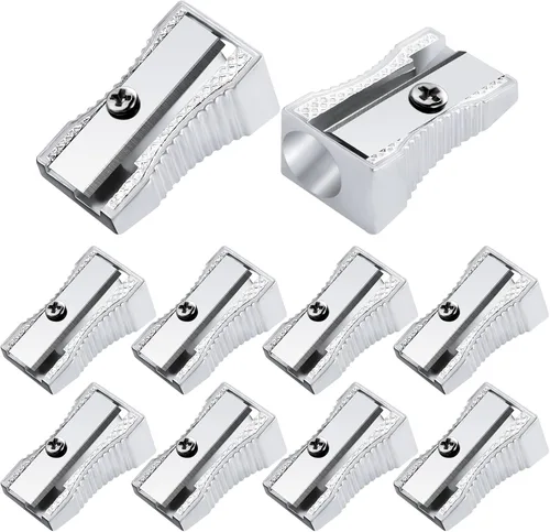 Vista 9 de cobee 10 sacapuntas, sacapuntas de metal de mano con agujeros dobles, mini afilador de lápices para niños, lápices afiladores para adultos y niños