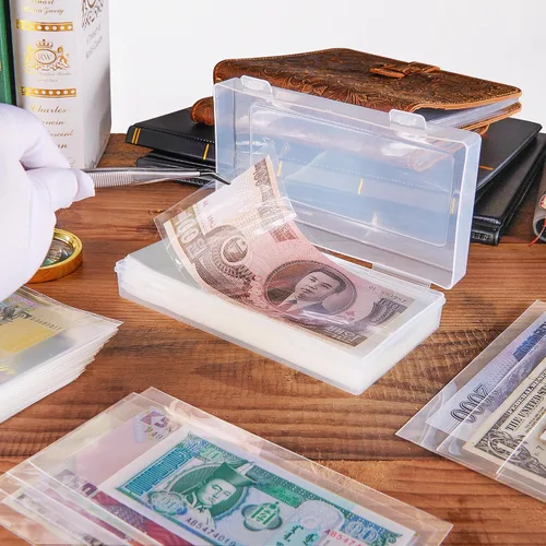 Vista 6 de 100 piezas de fundas para monedas - Portadólares transparentes con caja de almacenamiento, protector de billetes para colección de billetes