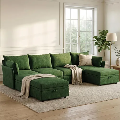 Vista 54 de Sofá seccional modular de gran tamaño de 103.5 pulgadas, sofá convertible en forma de L con otomana móvil, sofás esquineros grandes de 6 asientos
