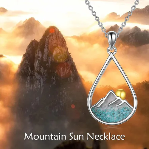 Vista 6 de YFN Collar de cruz de plata de ley, colgante de montaña y océano, joyería religiosa, regalos para mujeres y hombres