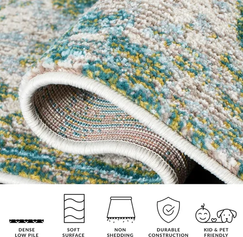 Vista 5 de SAFAVIEH Madison Collection - Alfombra decorativa de 2 pies 2 pulgadas x 4 pies, verde y azul, diseño abstracto moderno, no desprende pelusa